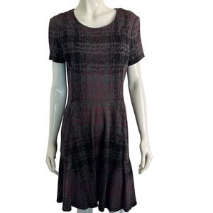 Betsey Johnson Plaid Fit & Flare Dress Gray Pink Short Sleeve Size 12